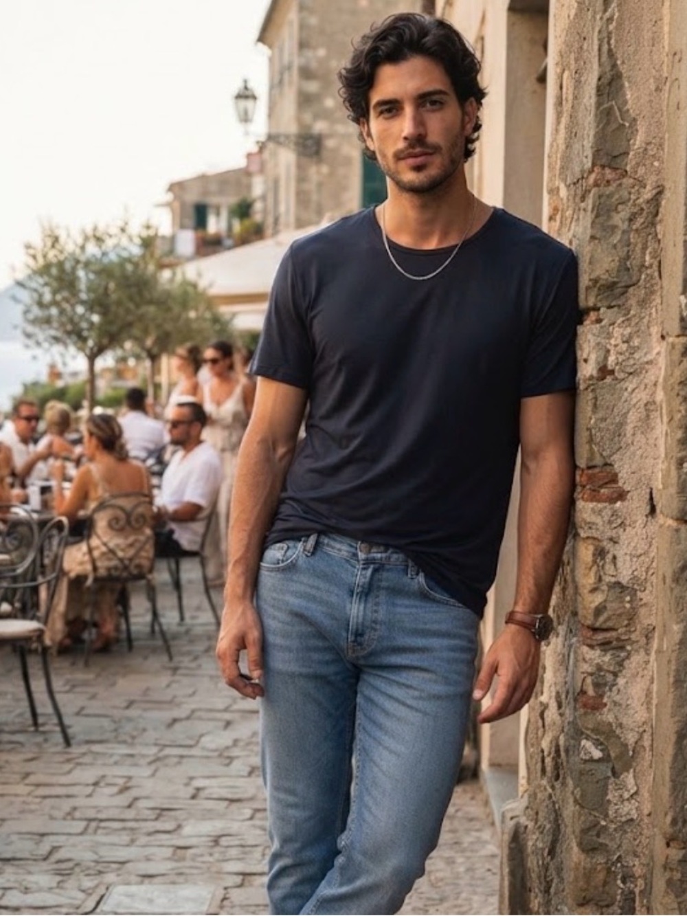 Men's Classic Crew Neck Silky T-Shirt - Navy Blue